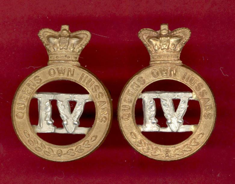 4th Queen's Own Hussars Victorian OR's collar badges