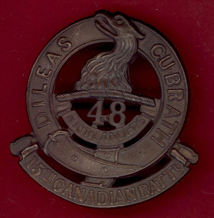 Canadian 15th (48th Toronto Highlanders ) Bn. WW1 CEF Officer's glengarry badge