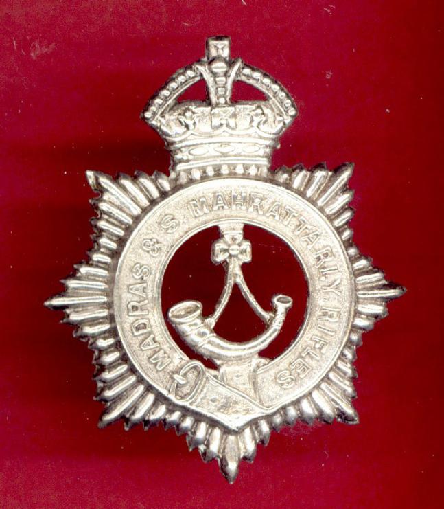 Indian Army Madras & S. Mahratta Railway Rifles AFI Officer's cap badge