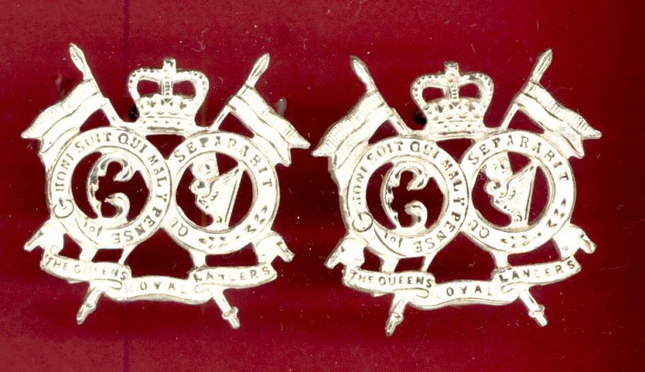 16th/5th Queen's Royal Lancers Officer's collar badges