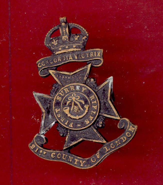 21st County of London Bn 1st Surrey Rifles cap badge