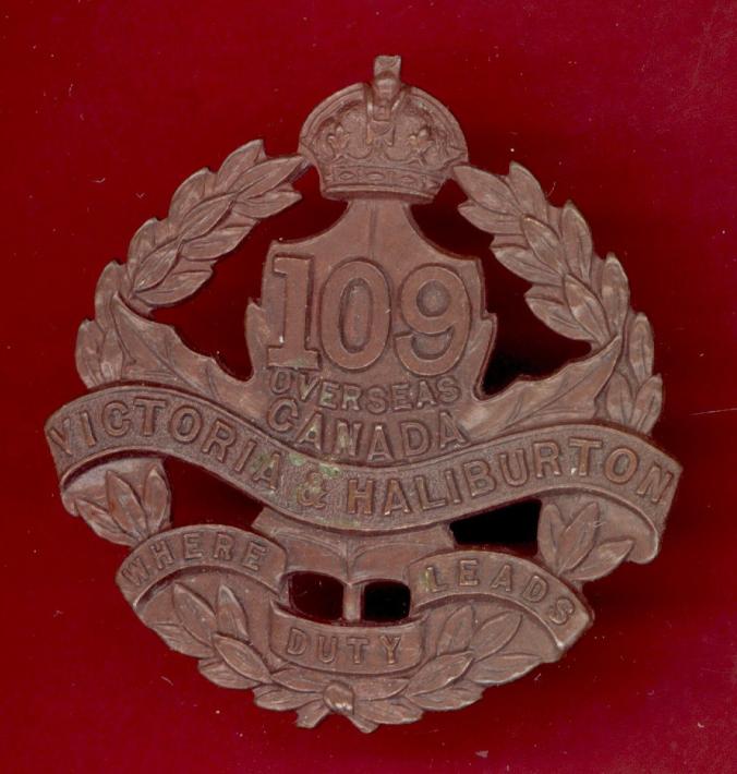 Canadian 109th Victoria & Halliburton Bn. WW1 CEF cap badge