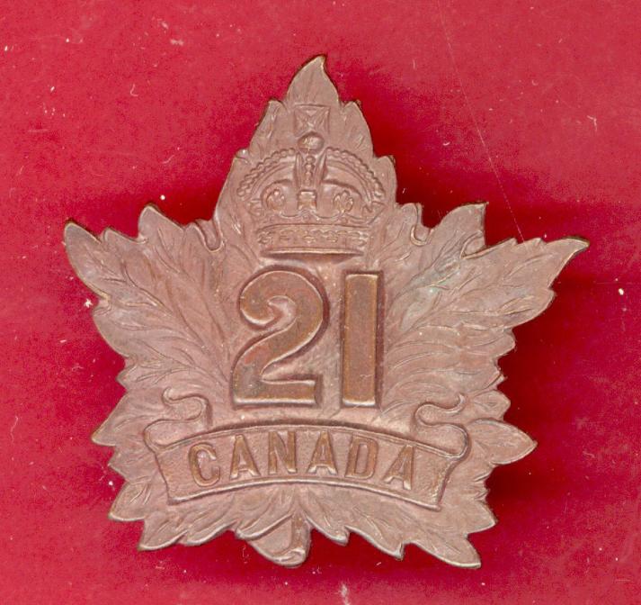 Canadian 21st Kingston Ontario Bn. WW1 CEF cap badge