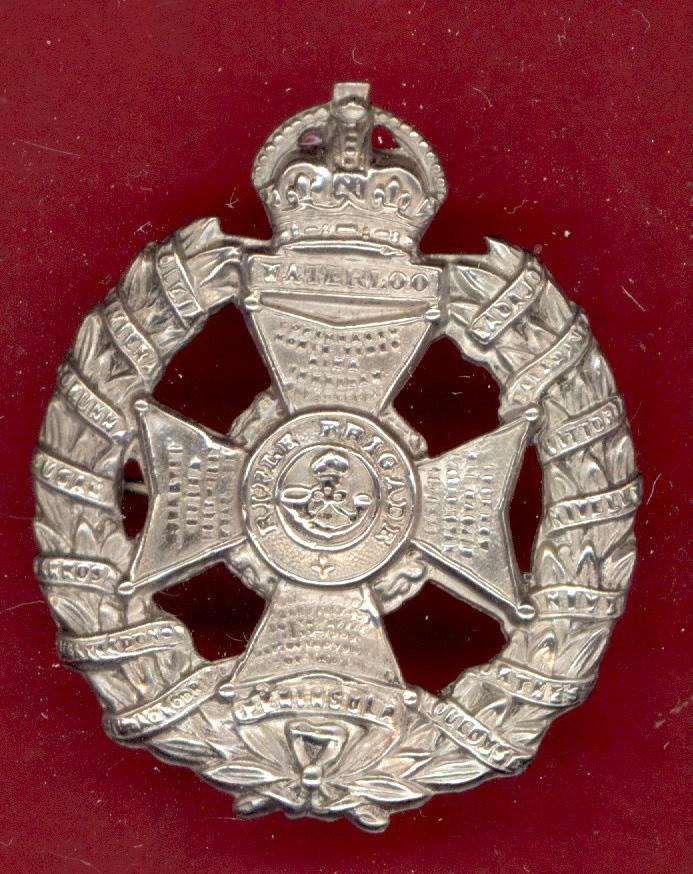 WW1 Rifle Brigade OR's white metal cap badge.