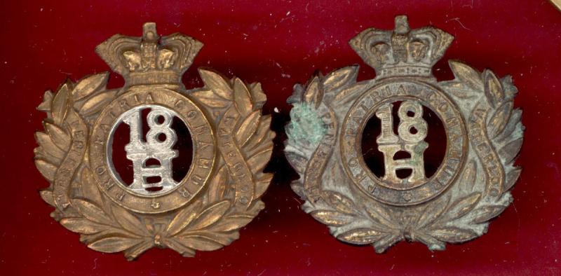 18th Hussars Victorian OR's collar badges