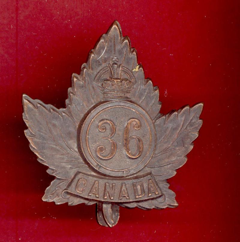 Canadian 36th Hamilton Oversea's Bn. CEF WW1 cap badge