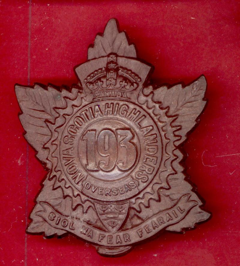 Canadian 193rd Battalion, Nova Scotia Highlanders (Cape Breton Highlanders) WW1 CEF Cap Badge