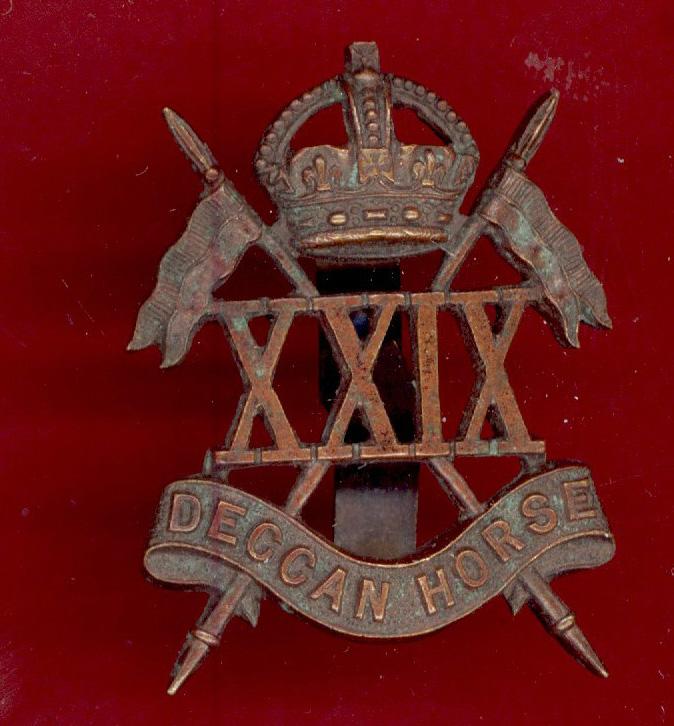 Indian Army. 29th Deccan Horse WW1 Officer’s OSD cap badge.