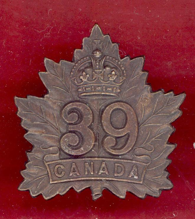 Canadian 39th Belleville, Ontario Bn. WW1 CEF cap badge