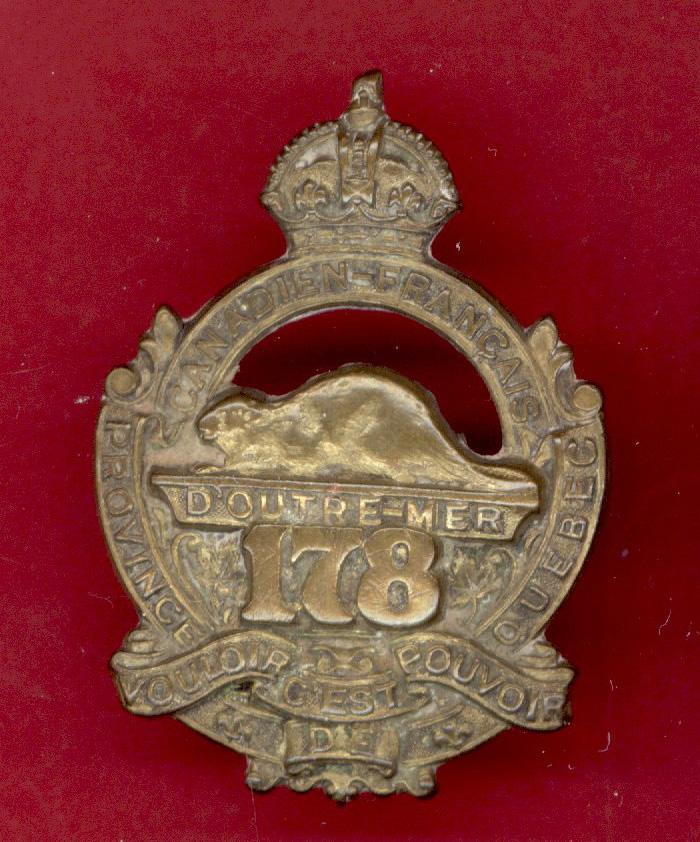 Canadian 178th Canadien-Francais Bn. WW1 CEF cap badge