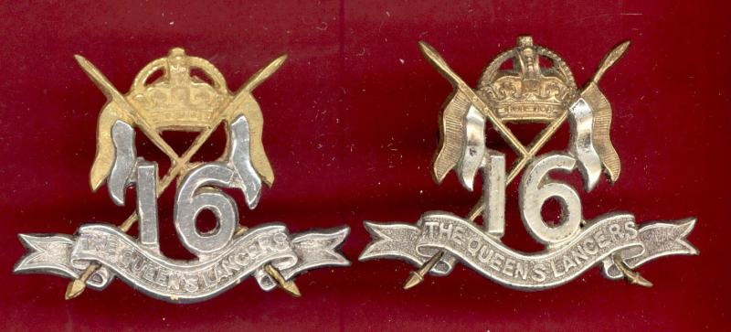 16th/5th Queen's Royal Lancers Officer's collar badges