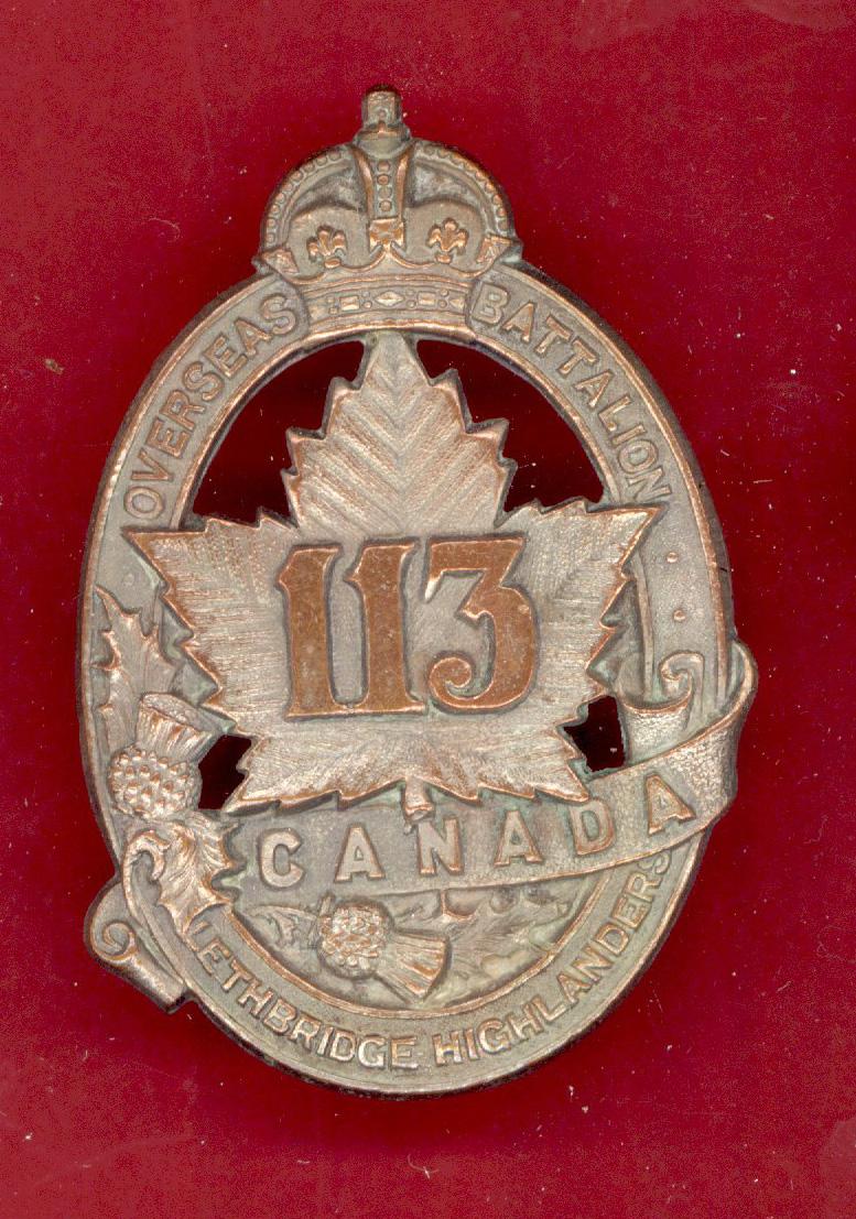 Canadian 113th Bn Lethbridge Highlanders WW1 CEF Officers cap badge