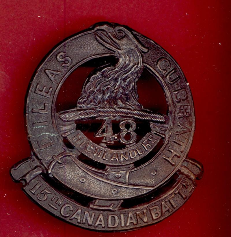 Canadian 15th (48th Toronto Highlanders ) Bn. WW1 CEF Officer's glengarry badge