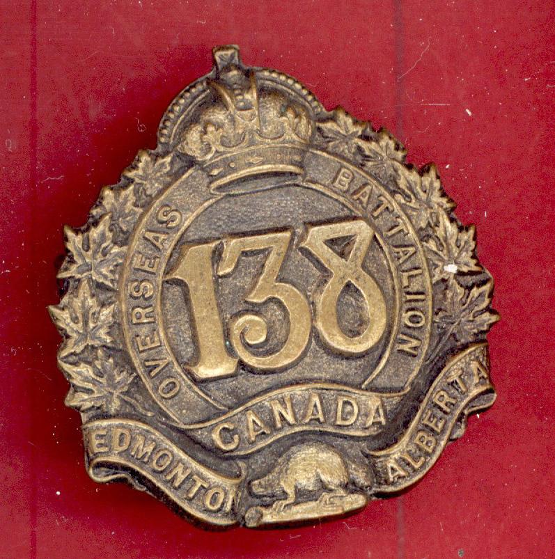 Canadian 138th Edmonton, Alberta Bn. WW1 CEF cap badge