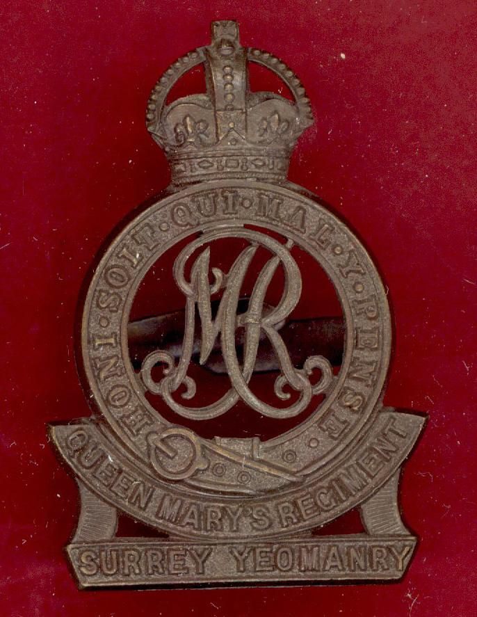 Queen Marys Regiment Surrey Yeomanry Officer's OSD cap badge