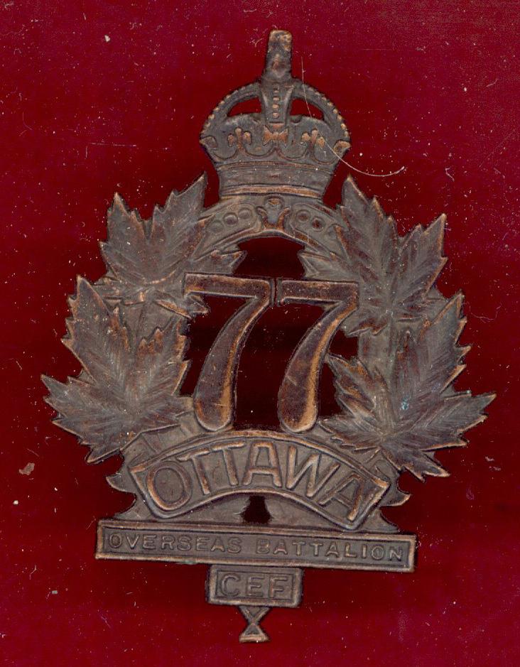 Canadian 77th Ottawa Bn. WW1 CEF cap badge