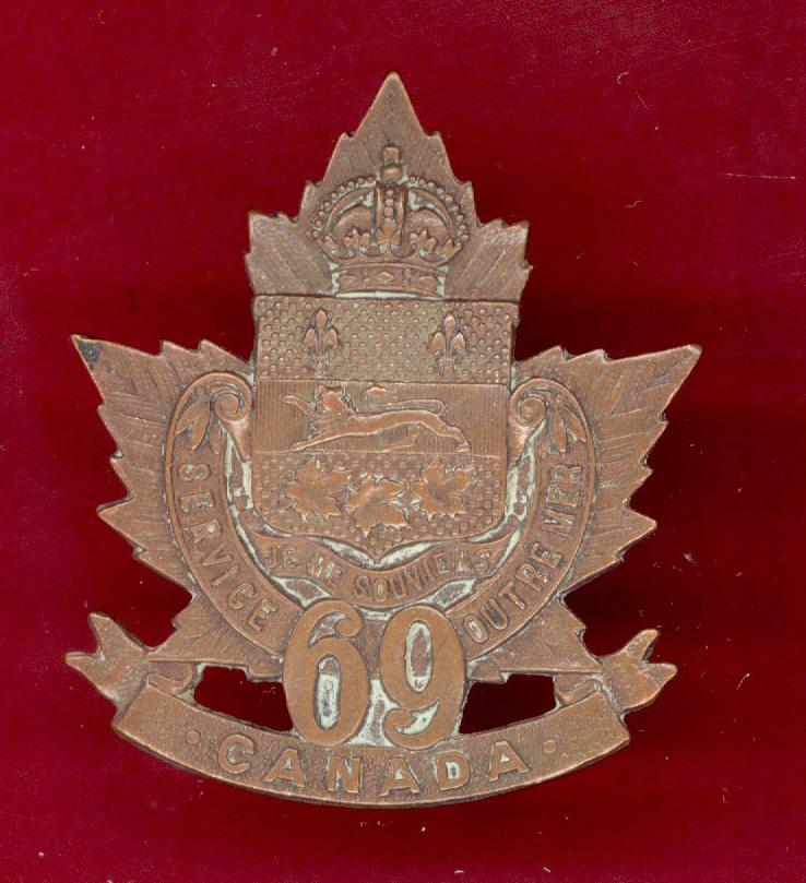 Canadian 69th St. John, Quebec Bn. WW1 CEF cap badge