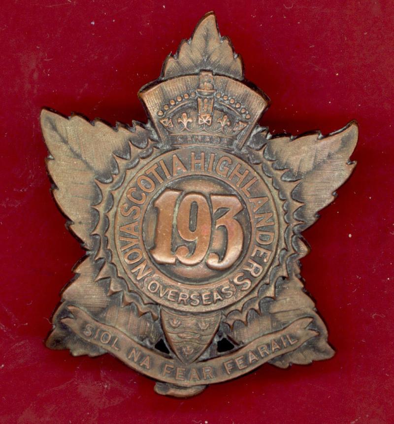 Canadian 193rd Nova Scotia Highlanders (Cape Breton Highlanders) Bn. WW1 CEF cap badge