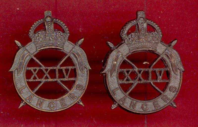 24th Lancers WW2 Officer's OSD collar badges