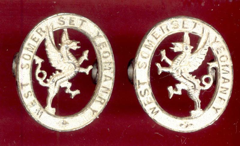 West Somerset Yeomanry WW1 Officer's collar badges