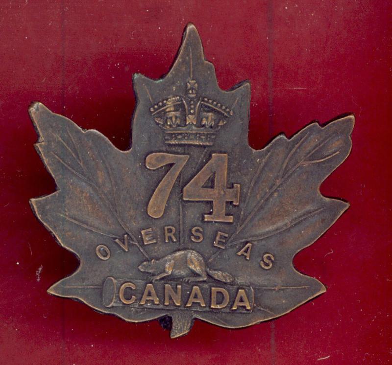 Canadian 74th Overseas Bn. WW1 CEF cap badge