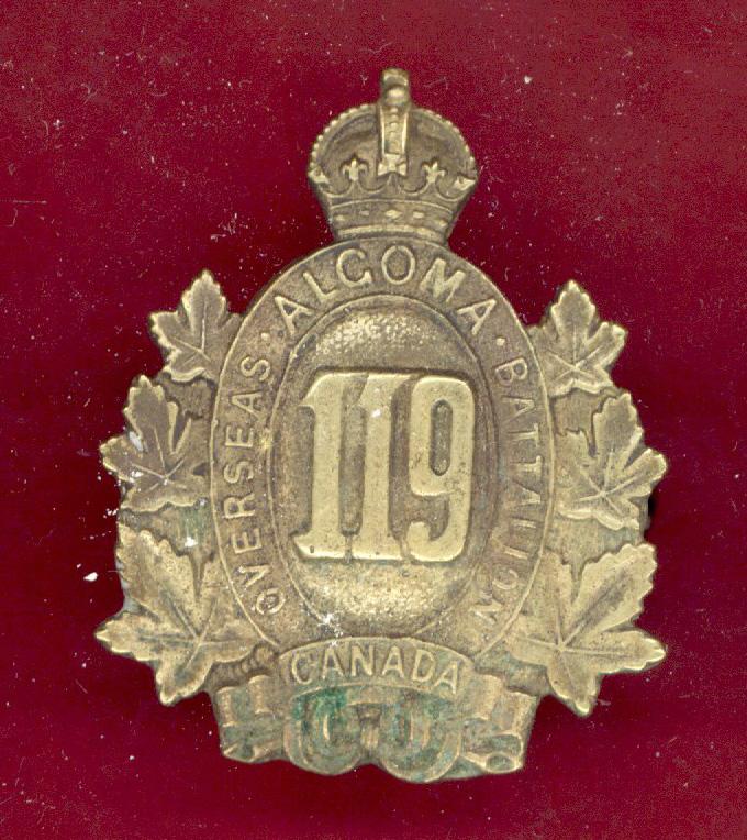 Canadian 119th Sault Ste. Marie, Ontario Bn. WW1 CEF cap badge