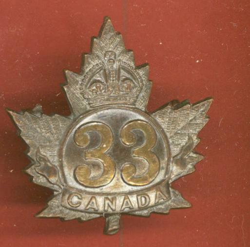 Canadian 33rd London Ontario Bn. WW1 CEF cap badge