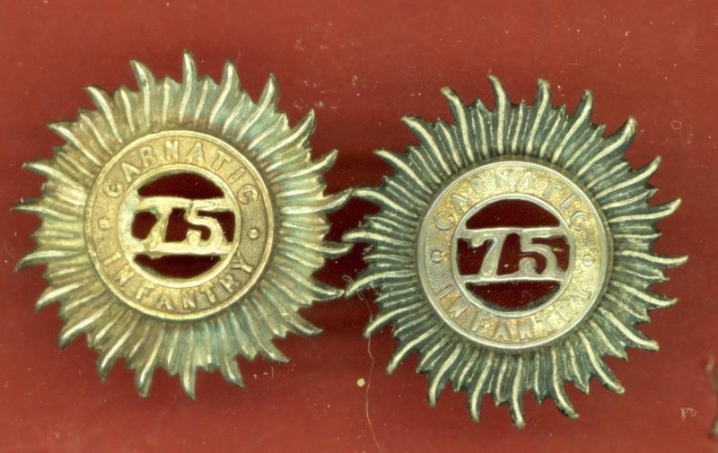 Indian Army: 75th Carnatic Infantry WW1 Officers collar badges .