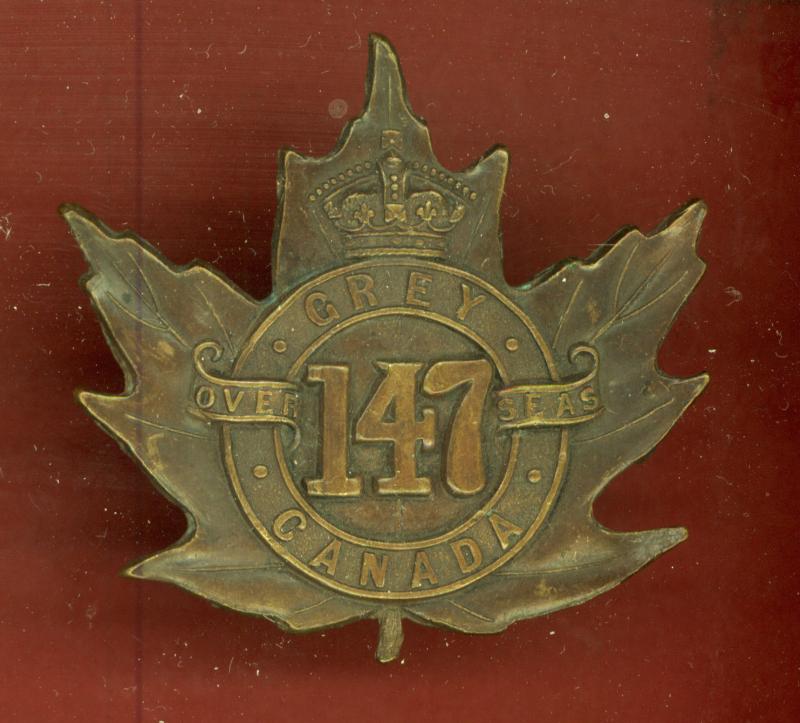 Canadian 147th Grey County Bn. WW1 CEF cap badge