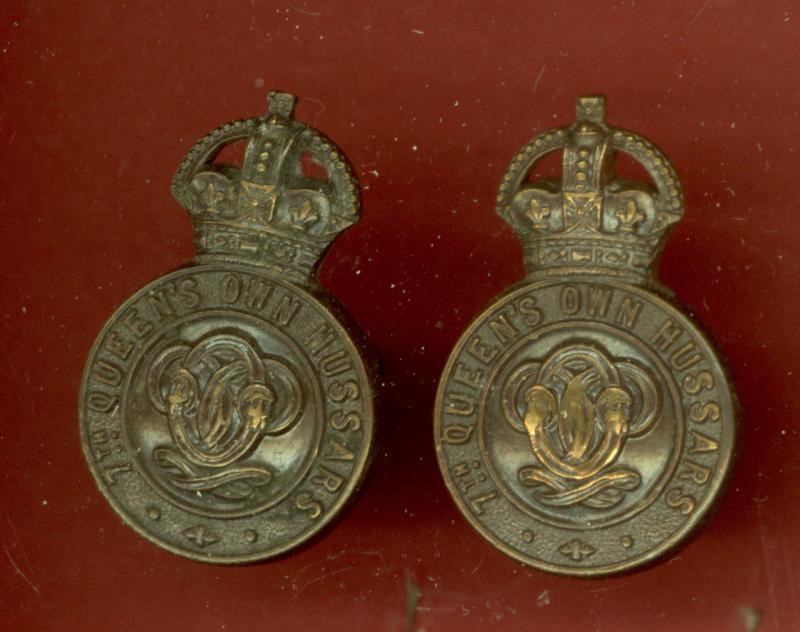 7th Queen's Own Hussars Officer's OSD collar badges.