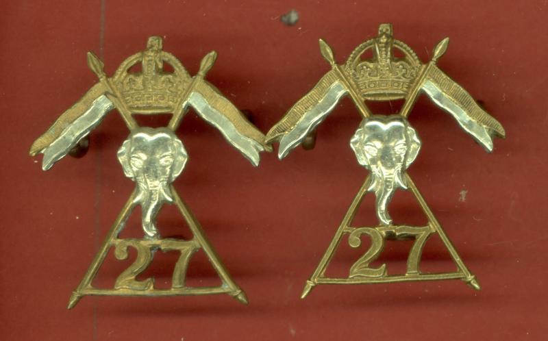 27th Lancers  WW2 Officer collar badges