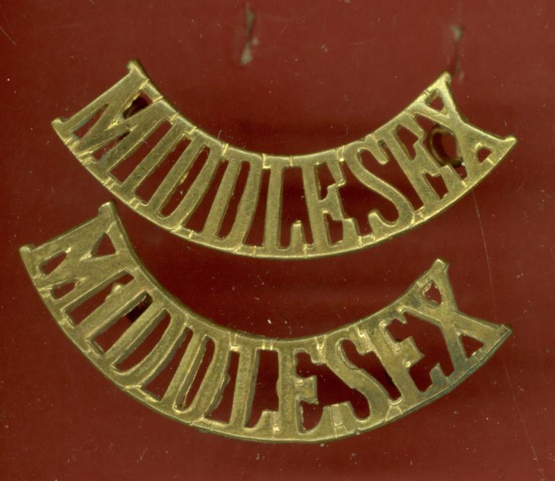 The Middlesex Regiment WW1 brass shoulder titles