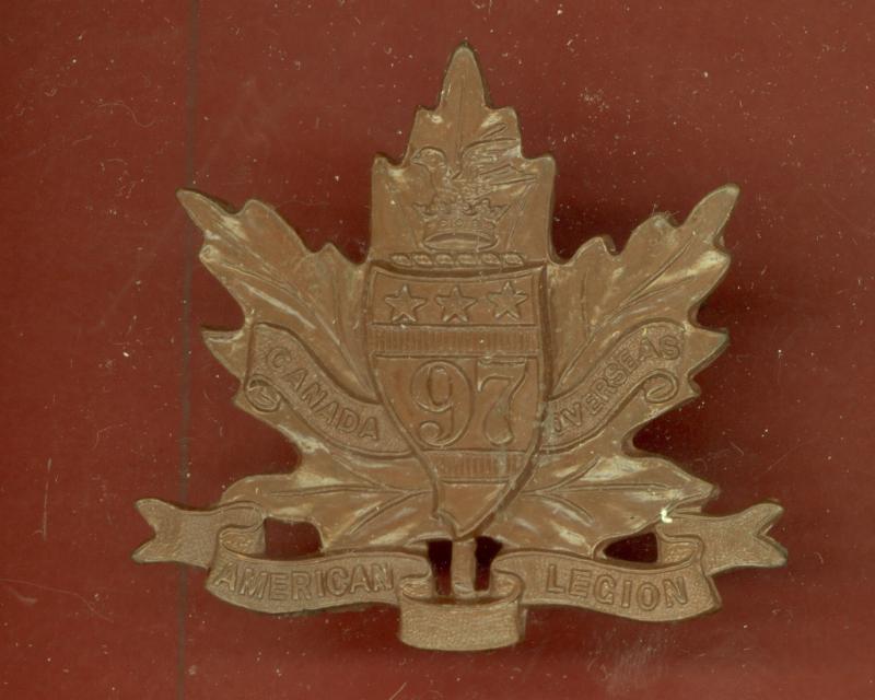 Canadian 97th Battalion Toronto Americans, Ontario WW1 CEF Officer's OSD  Cap Badge