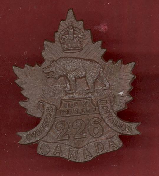 Canadian 226th Men of the North Infantry Bn. WW1 CEF cap badge