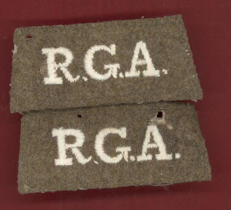 R.G.A. Royal Garrison Artillery WW1 slip on shoulder titles