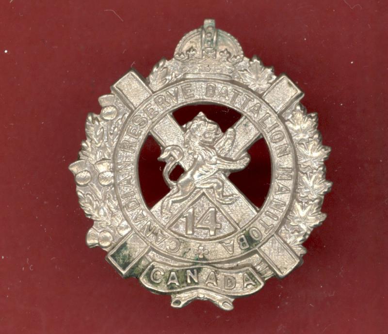 Canadian 14th Reserve Battalion Manitoba WW1 CEF collar badge