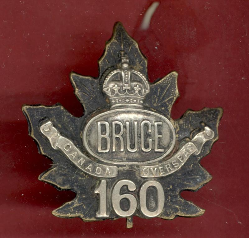 Canadian 160th Bruce, Ontario Bn WW1 CEF Officer's cap badge