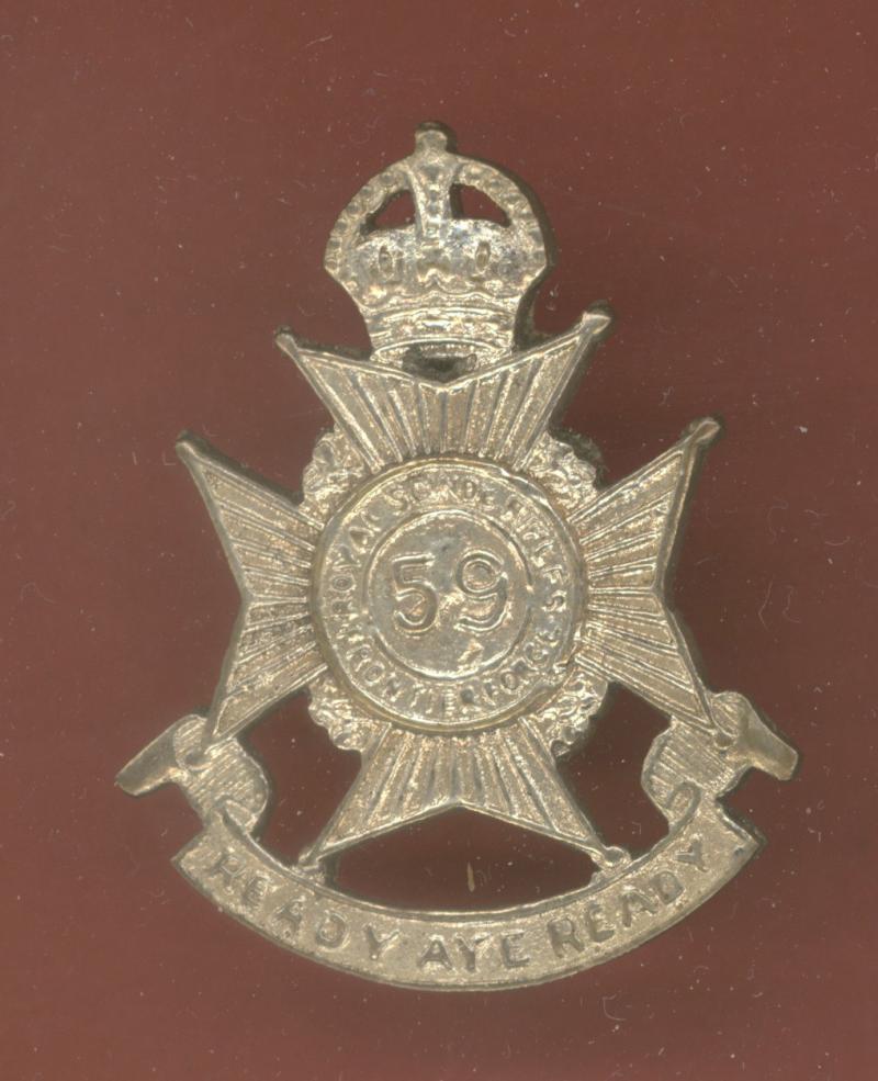 Indian Army 59th Royal Scinde Rifles silver cap badge