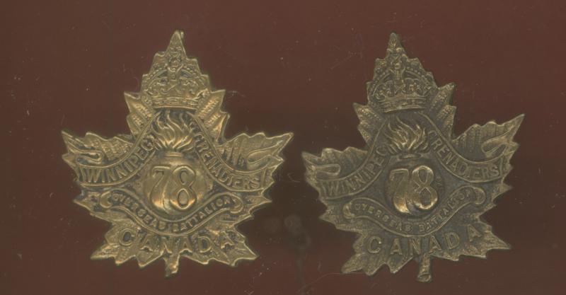 Canadian 78th (Winnipeg) Bn. WW1 CEF collar badges