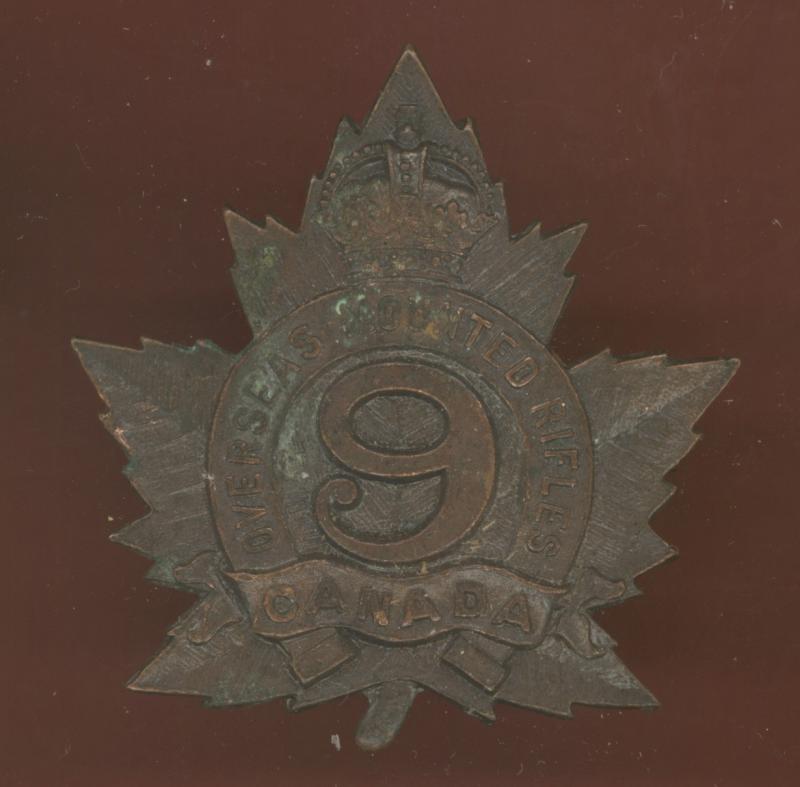 9th Canadian Mounted Rifles Regt WW1 CEF cap badge