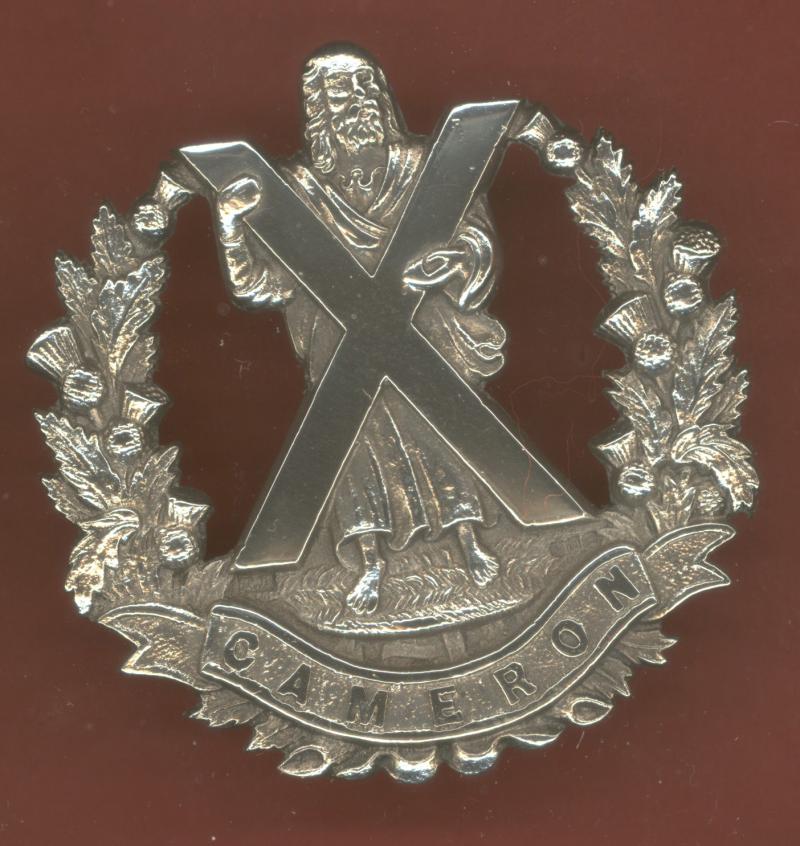 Scottish Q.O. Cameron Highlanders Officer's H/M silver glengarry badge