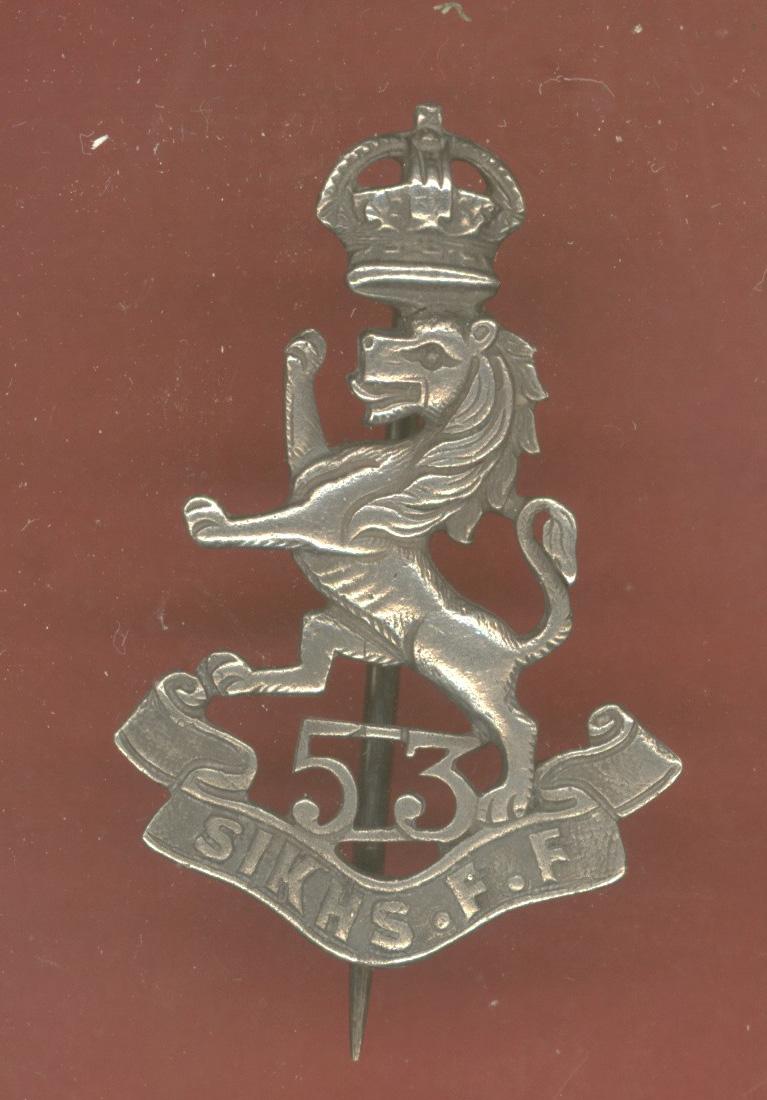 Indian Army 53rd Sikhs F.F. WW1 Officer's head-dress badge