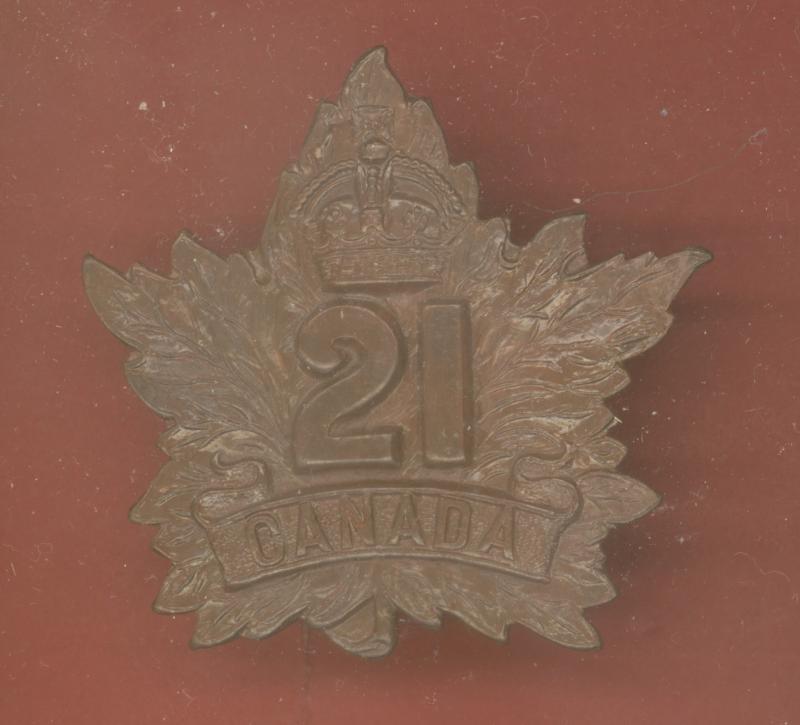 Canadian 21st Kingston Ontario Bn. WW1 CEF cap badge