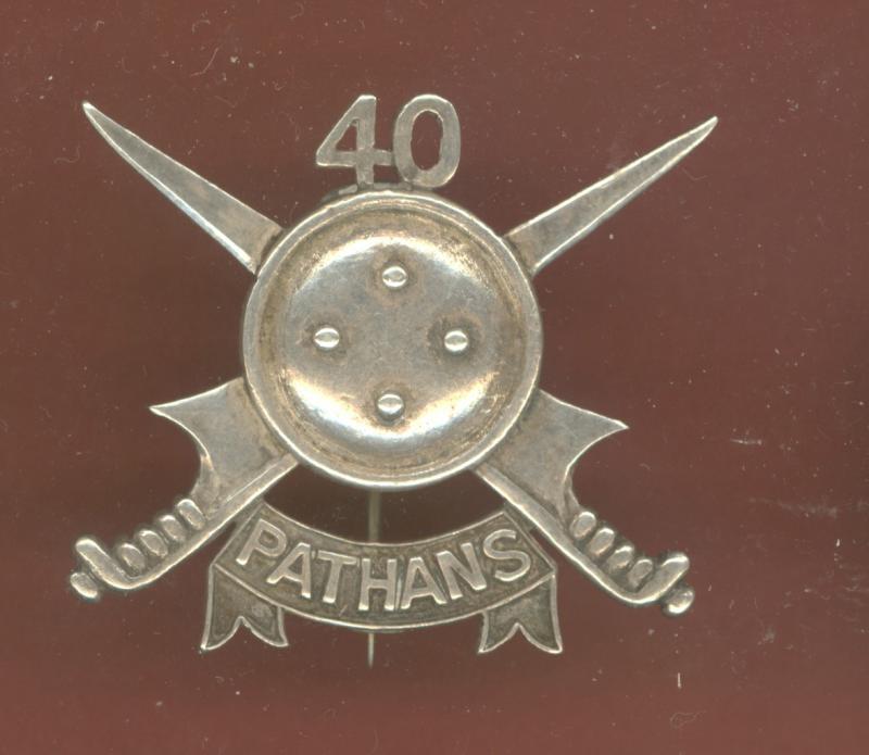 Indian Army. 40th Pathans Officer's 1922 H/M silver cap badge