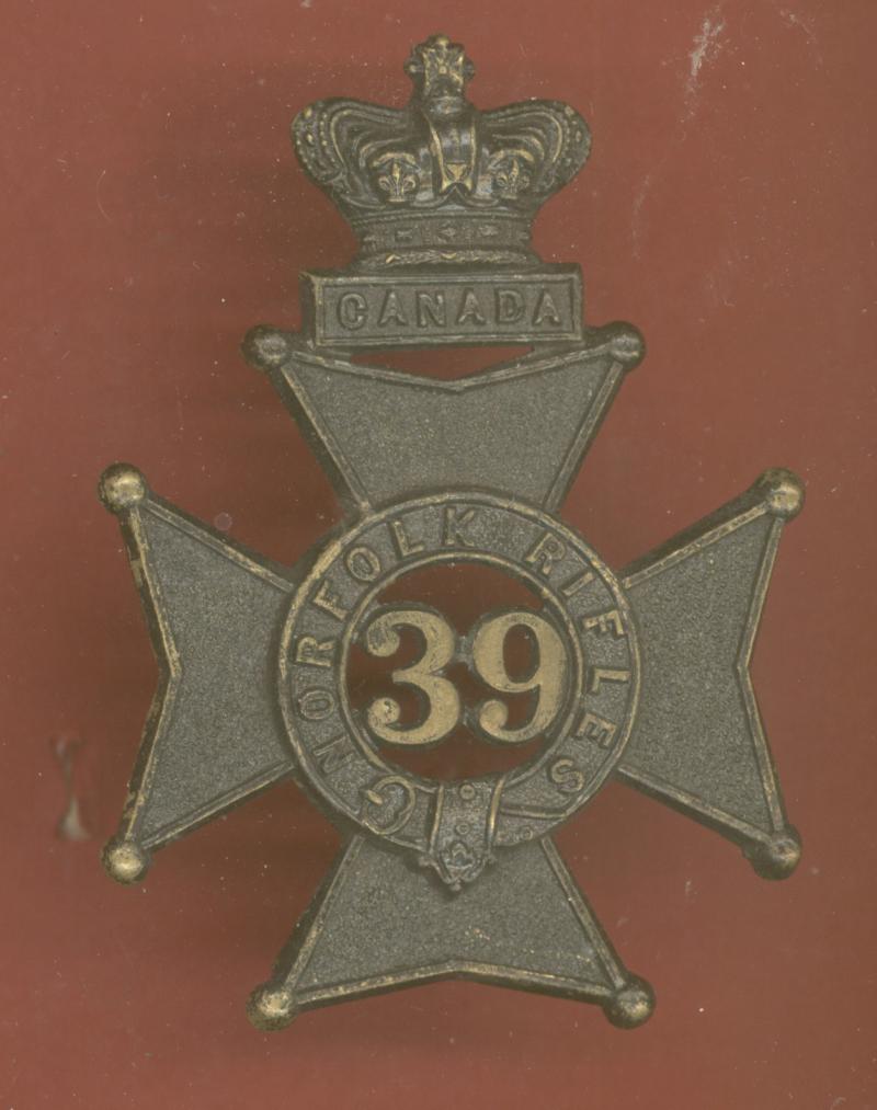 Canadian Militia 39th Norfolk Rifles Victorian glengarry cap badge.