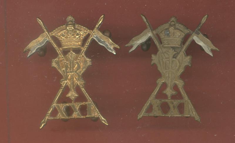 21st (Empress of India's) Lancers Victorian Other Ranks collar badges