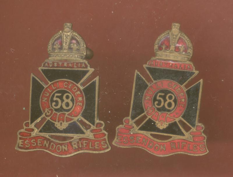 Australian 58th Infantry Battalion (Essendon Rifles) collar badges