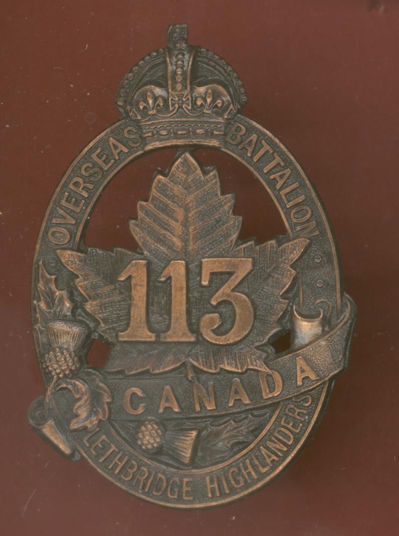 Canadian 113th Bn Lethbridge Highlanders WW1 CEF cap badge