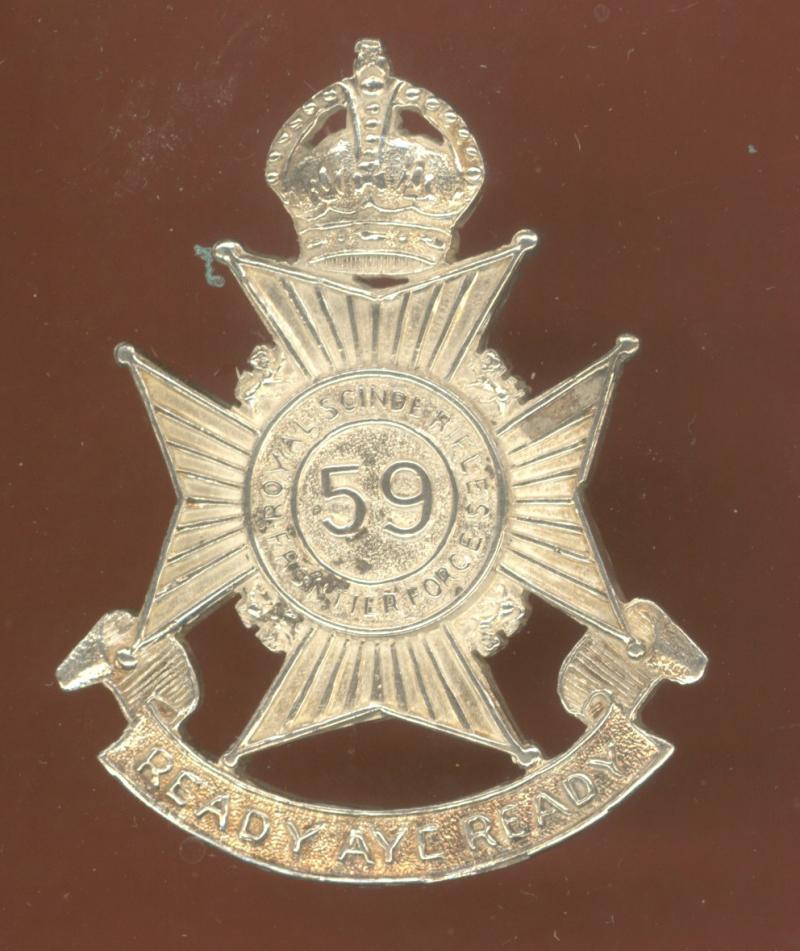 Indian Army 59th Royal Scinde Rifles  Officer's cap badge