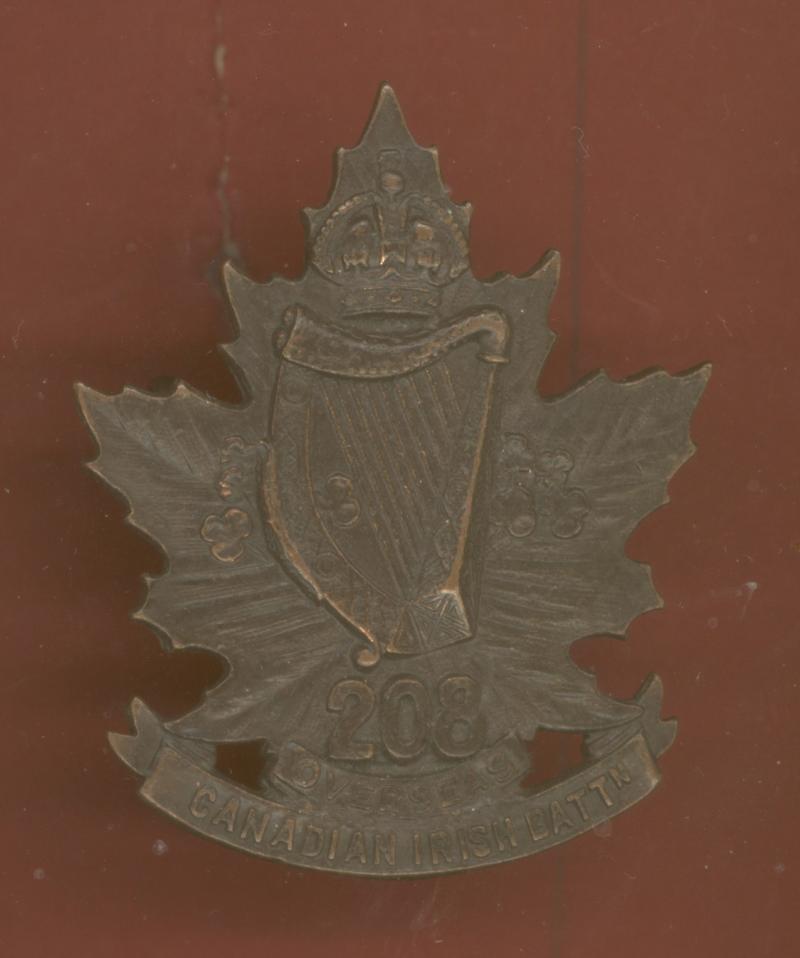 Canadian 208th Battalion Canadian Irish WW1 CEF Cap Badge